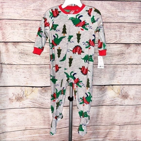 NWT Carters Christmas Dinosaurs footed Pajamas Size 12 months - Picture 1 of 5